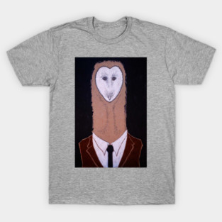 Barn Owl in a Suit - charcoal and graphite drawing T-Shirt