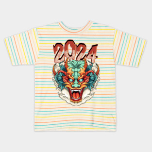 Chinese New Year 2024 Year of The Dragon Head Kids T-Shirt