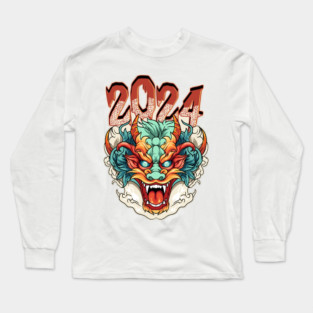 Chinese New Year 2024 Year of The Dragon Head Long Sleeve T-Shirt