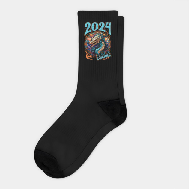 2024 A Year to Conquer Chinese New Year of The Dragon Socks by creative
