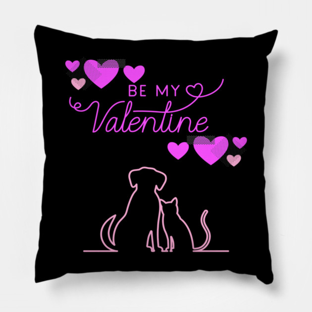 Be My Valentine Dog and Cat, Romance, Romantic Valentines Pillow by BirdsnStuff