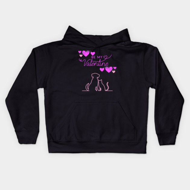 Be My Valentine Dog and Cat, Romance, Romantic Valentines Kids Hoodie by BirdsnStuff
