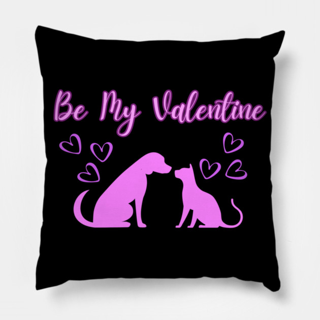 Be My Valentine, Romance, Romantic Puppy and Kitty Valentine Pillow by BirdsnStuff