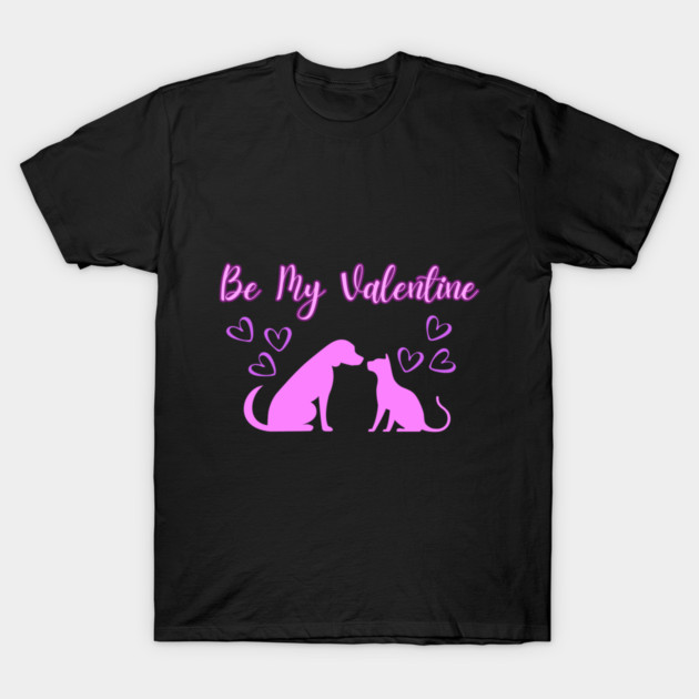 Be My Valentine, Romance, Romantic Puppy and Kitty Valentine T-Shirt by BirdsnStuff