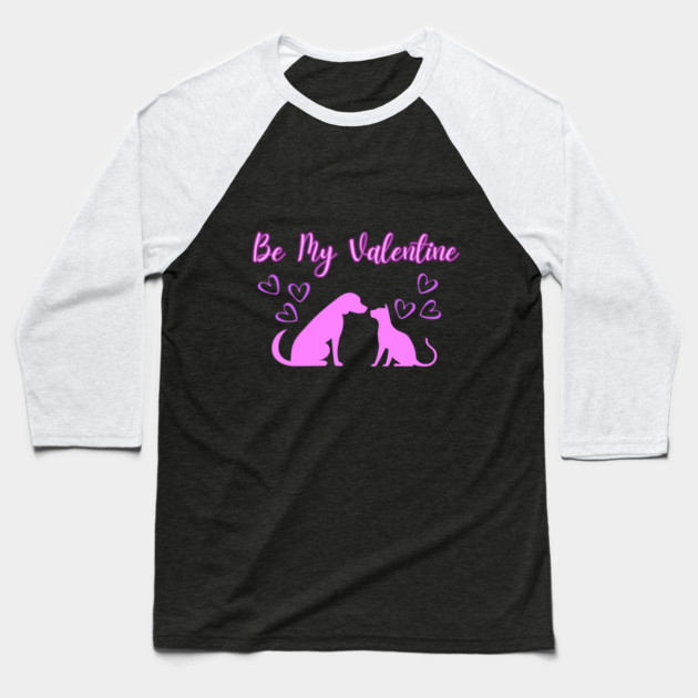 Be My Valentine, Romance, Romantic Puppy and Kitty Valentine Baseball T-Shirt by BirdsnStuff