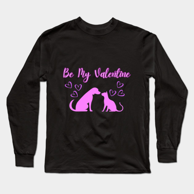 Be My Valentine, Romance, Romantic Puppy and Kitty Valentine Long Sleeve T-Shirt by BirdsnStuff