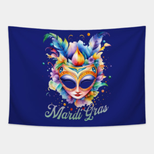Watercolor Mardi Gras Mask Tapestry