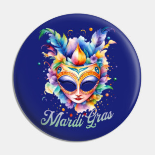 Watercolor Mardi Gras Mask Pin
