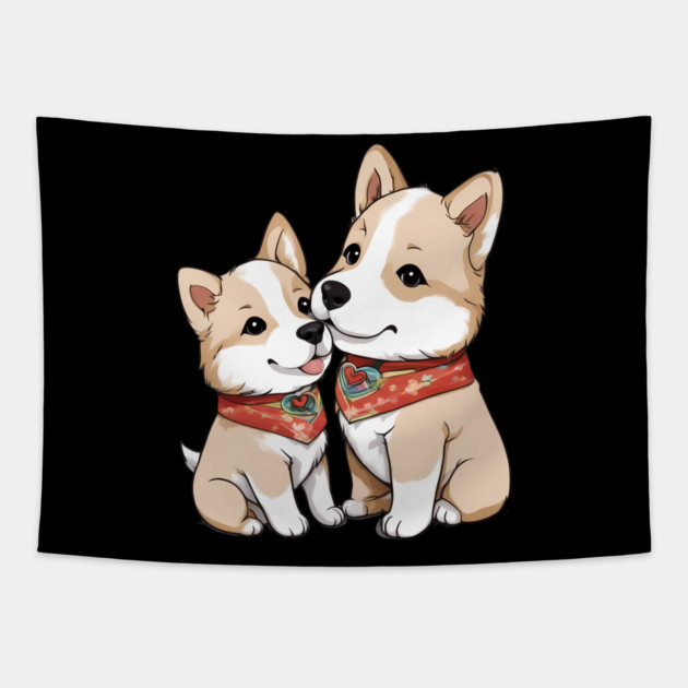 akita inu puppy Tapestry by animegirlnft