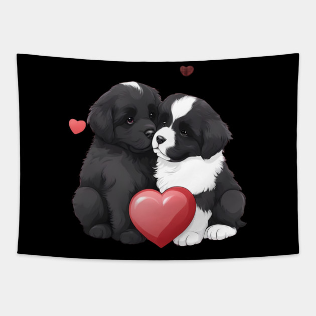 Cute newfoundland puppy Tapestry by animegirlnft