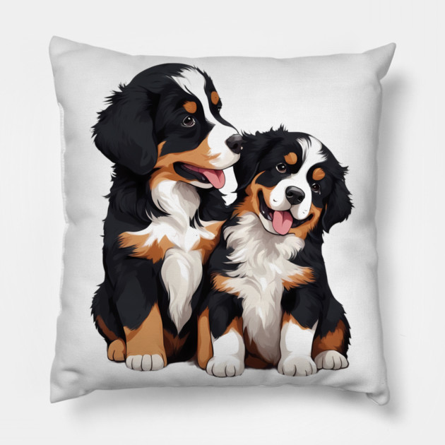 cute bernese mountain dog Pillow by animegirlnft