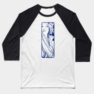 Alphonse Mucha "the muse of art" (blue) Baseball T-Shirt