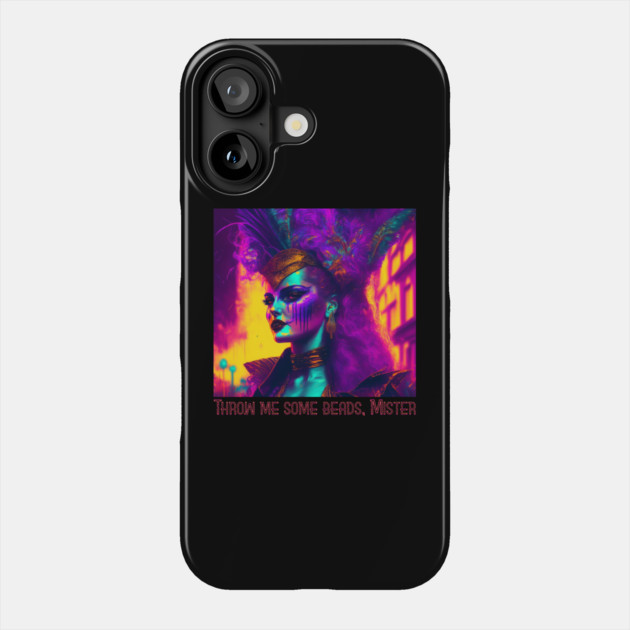 Cyberpunk-synthwave Mardi Gras Woman Phone Case by HolidayBug