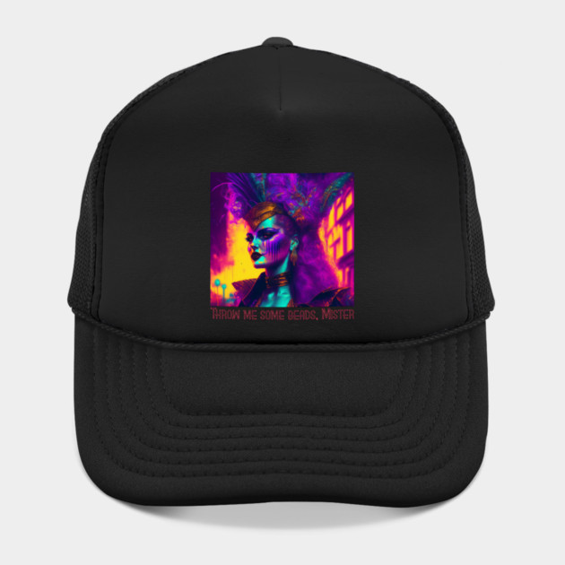 Cyberpunk-synthwave Mardi Gras Woman by HolidayBug