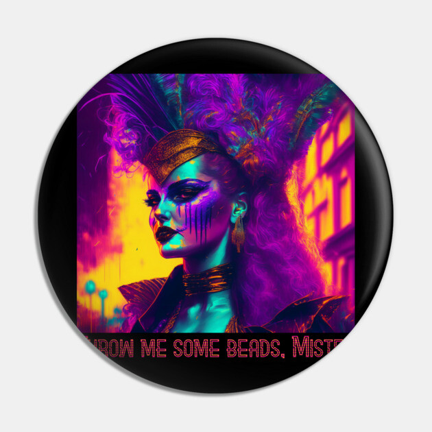 Cyberpunk-synthwave Mardi Gras Woman Pin by HolidayBug