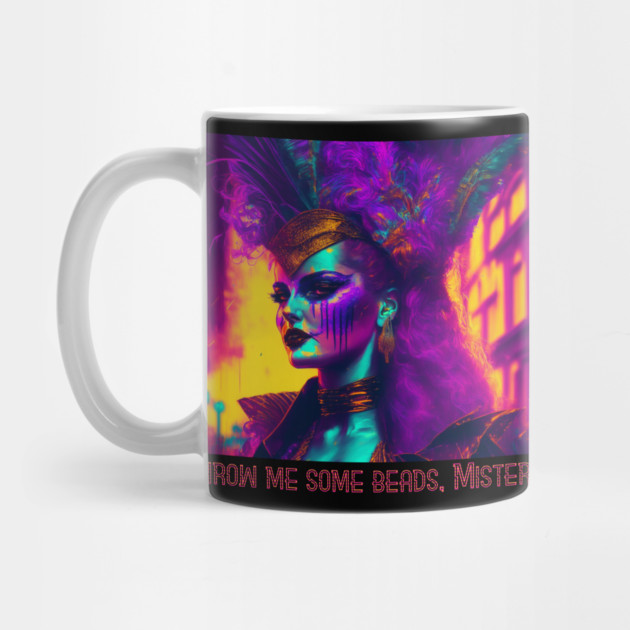 Cyberpunk-synthwave Mardi Gras Woman by HolidayBug