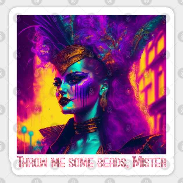 Cyberpunk-synthwave Mardi Gras Woman Sticker by HolidayBug