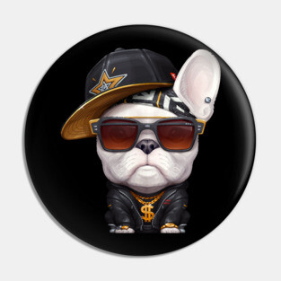 White French Bulldog Hip-Hop Super Star Pin