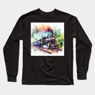 Fantasy illustration of a train barreling down the tracks Long Sleeve T-Shirt