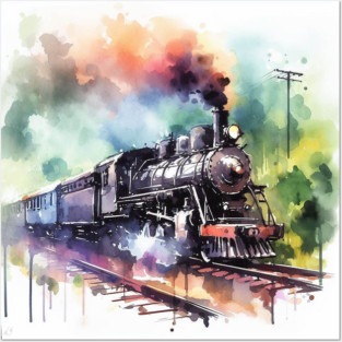 Fantasy illustration of a train barreling down the tracks Posters and Art