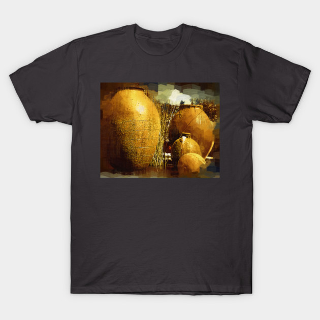 Golden Large Fountain Urns T-Shirt by KirtTisdale