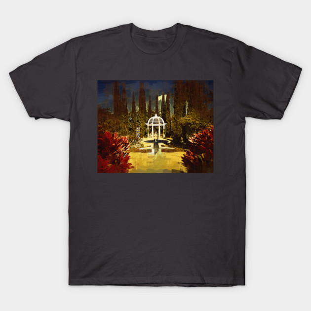 Gazebo Behind Fountains T-Shirt by KirtTisdale