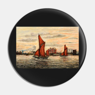 THAMES SAILING BARGES PASSING BLACKWALL,  RIVER THAMES Pin