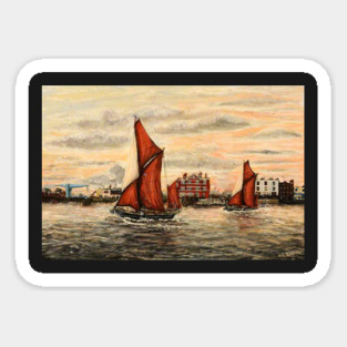 THAMES SAILING BARGES PASSING BLACKWALL,  RIVER THAMES Magnet