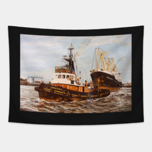 SUN TUG IRONSIDE SWINGING A SHIP TO ENTER WEST INDIA DOCK Tapestry