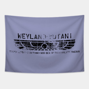 Weyland Yutani distressed, black text Tapestry