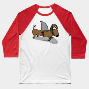 Wiener Dog with a Shark Fin Baseball T-Shirt