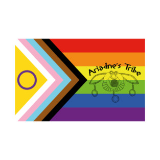 Ariadne's Tribe logo on inclusive Pride flag T-Shirt