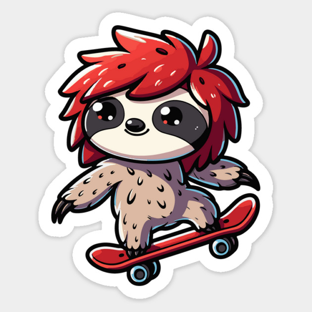 Skateboarding Sloth Manga Style Design - Cool Shaggy Hair Magnet by Yesteeyear