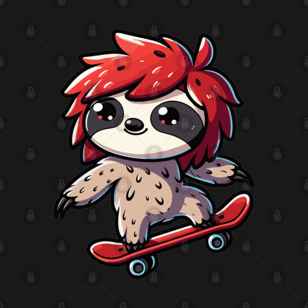 Skateboarding Sloth Manga Style Design - Cool Shaggy Hair by Yesteeyear