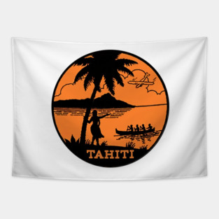 TAHITI VINTAGE TRAVEL CANOE SEA PLANE Tapestry