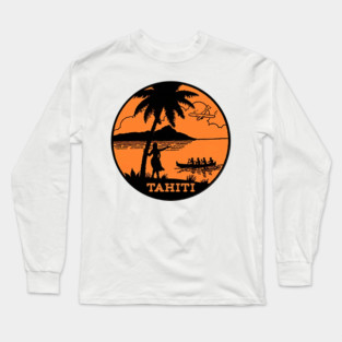 TAHITI VINTAGE TRAVEL CANOE SEA PLANE Long Sleeve T-Shirt