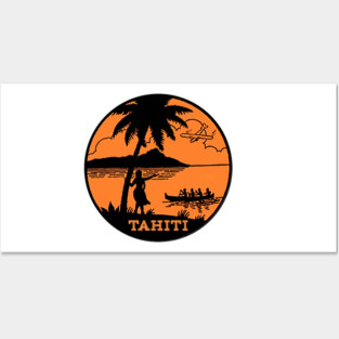 TAHITI VINTAGE TRAVEL CANOE SEA PLANE Posters and Art