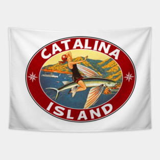 Catalina Island Island California Flying Fish Vintage Travel Tapestry