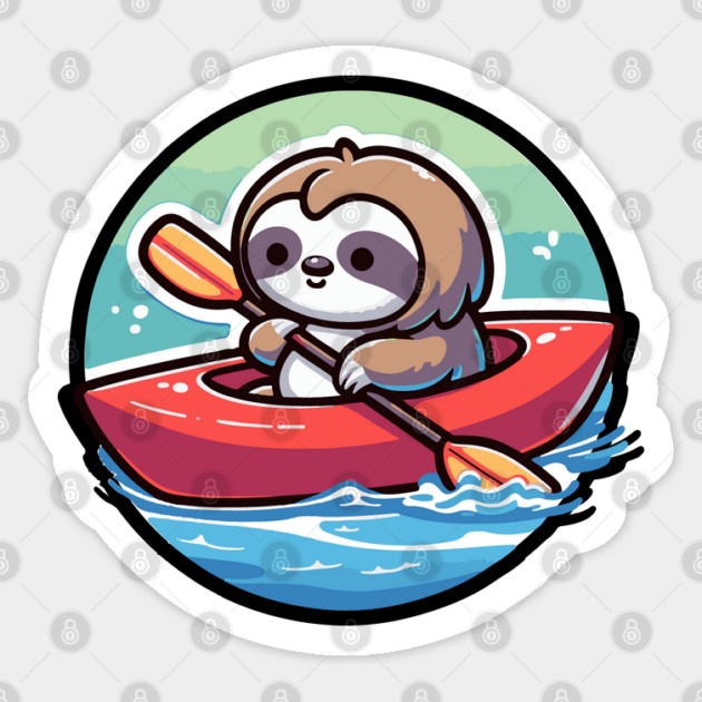 Kayaking Sloth Manga Design - Adorable River Adventure Sticker by Yesteeyear