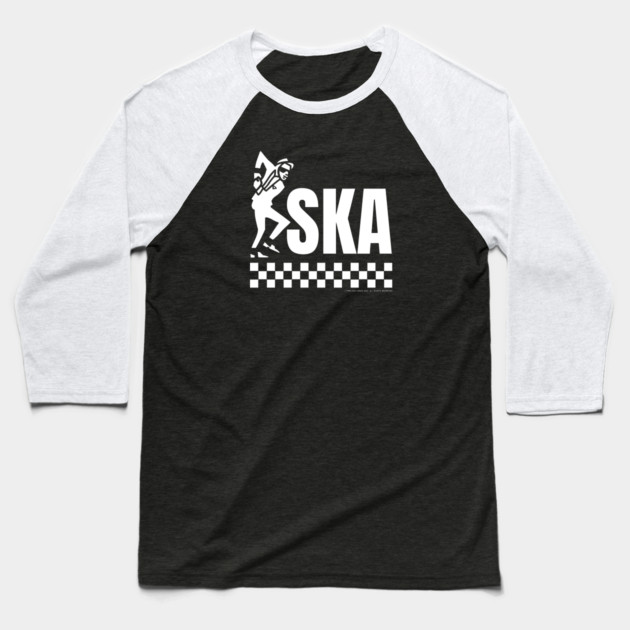Ska Dancing Rude Boy Design White Print Baseball T-Shirt by Timeless Chaos