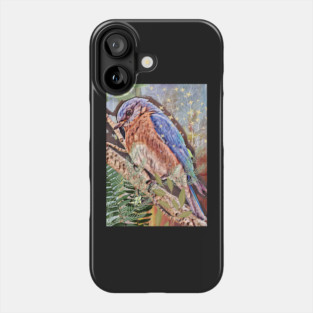 Cute perched blue and brown little bird. Phone Case