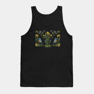 Art Nouveau Bluebirds, Sunflowers And Daffodils Tank Top