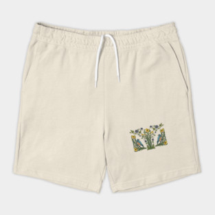 Art Nouveau Bluebirds, Sunflowers And Daffodils Shorts