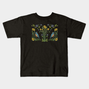 Art Nouveau Bluebirds, Sunflowers And Daffodils Kids T-Shirt