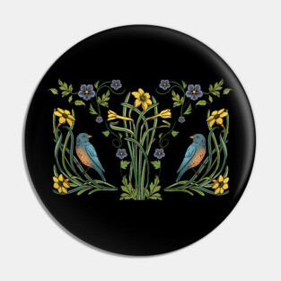 Art Nouveau Bluebirds, Sunflowers And Daffodils Pin