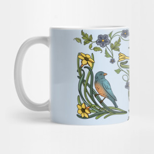Art Nouveau Bluebirds, Sunflowers And Daffodils Mug