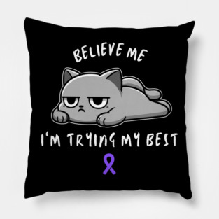 Fibromyalgia Warrior Cat With Awareness Ribbon Pillow