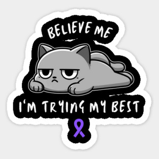 Fibromyalgia Warrior Cat With Awareness Ribbon Sticker