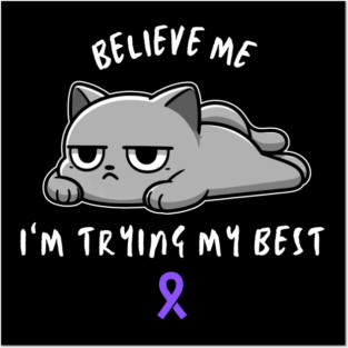 Fibromyalgia Warrior Cat With Awareness Ribbon Posters and Art