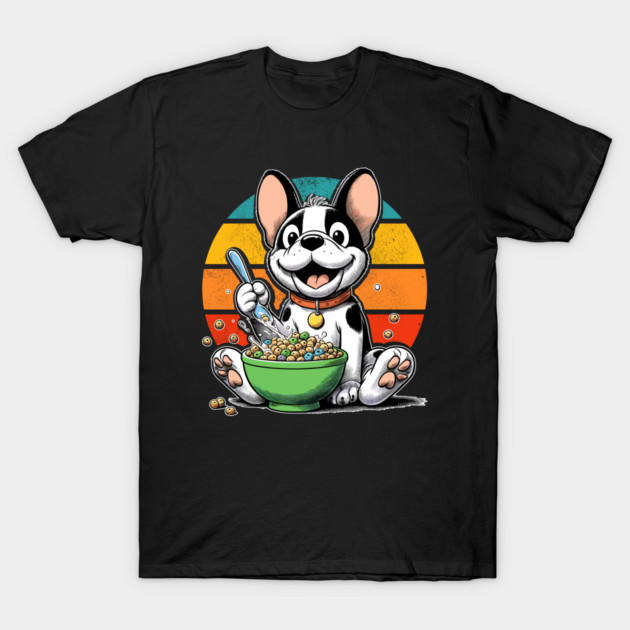 Retro Cute French Bulldog Eat A Bowl of Cereal T-Shirt by Football Shirts 1952